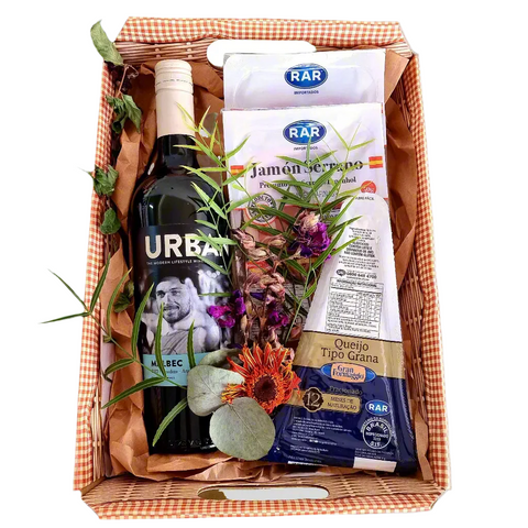 Cesta Queijo, Vinho e Frios Curados e Maturados