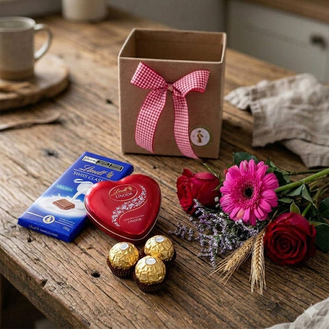 Cesta Presente Mães Lindt e Rosas
