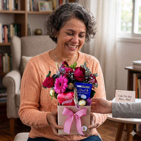 Cesta Presente Mães Lindt e Rosas