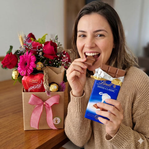 Cesta Presente Mães Lindt e Rosas