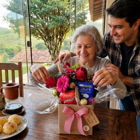 Cesta Presente Mães Lindt e Rosas