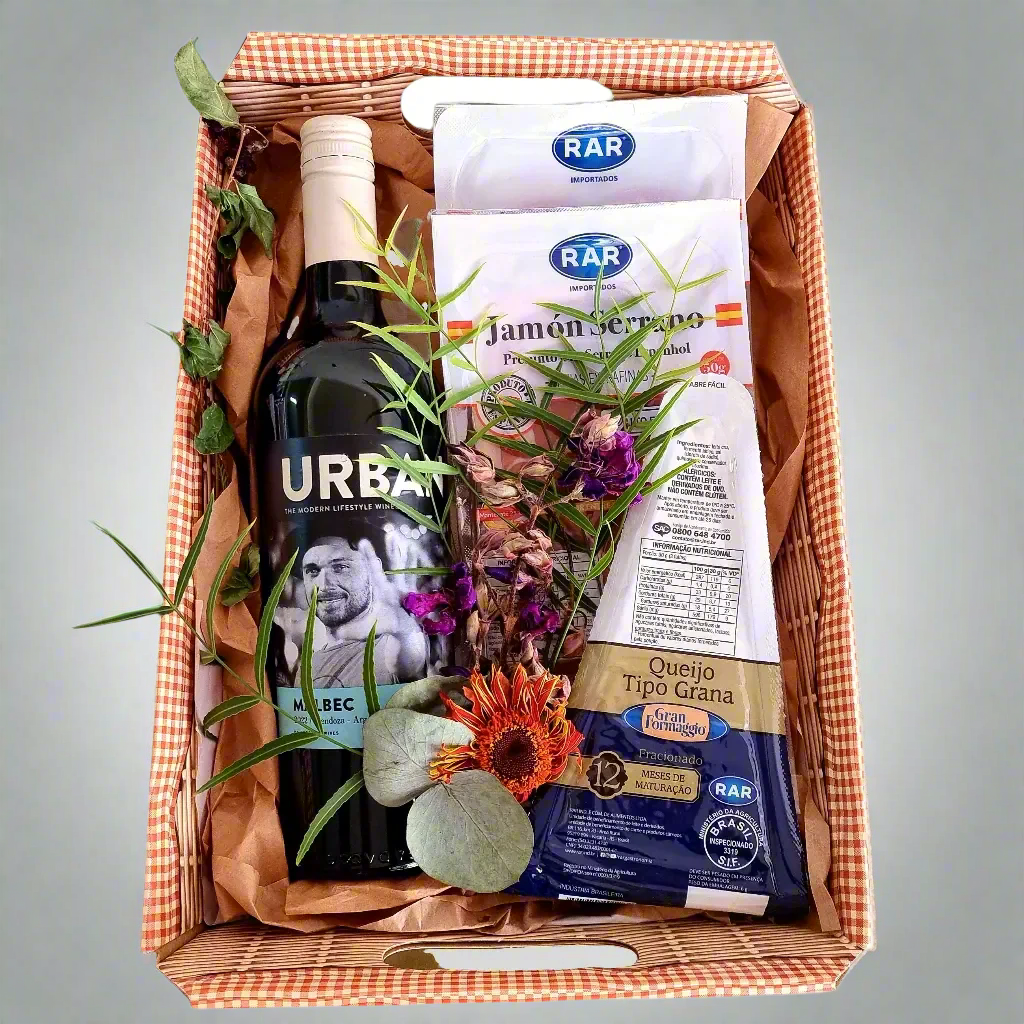 Cesta Queijo, Vinho e Frios Curados e Maturados