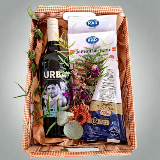 Cesta Queijo, Vinho e Frios Curados e Maturados