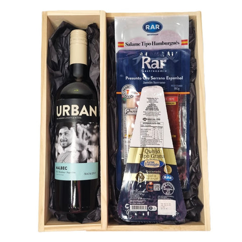 Cesta Vinho, Queijo e Frios Curados