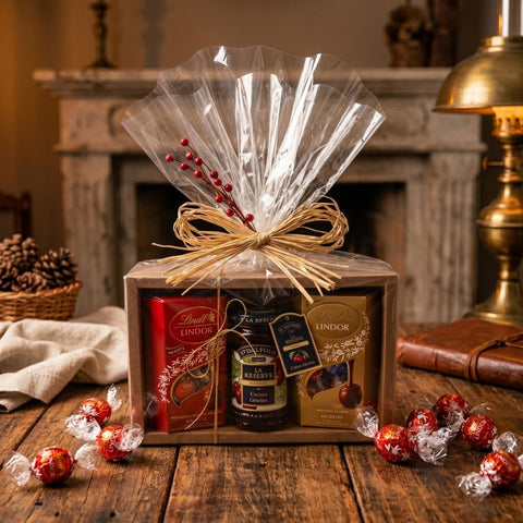 Cesta de presente com chocolate Lindt e geleia gourmet Maria Madame – kit especial com entrega em Sorocaba e Votorantim.