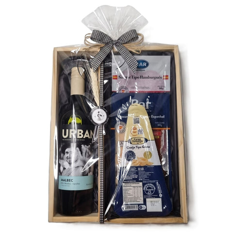 Cesta Vinho, Queijo e Frios Curados