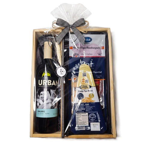 Cesta Vinho, Queijo e Frios Curados