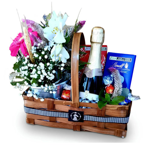 Cesta com Chocolates Lindt e Chandon