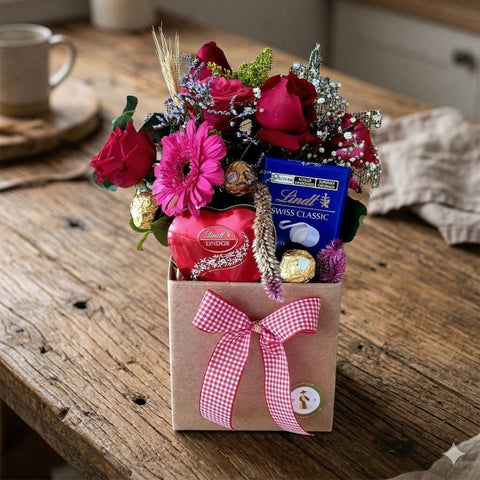Cesta Presente Mães Lindt e Rosas