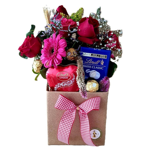 Cesta Presente Mães Lindt e Rosas